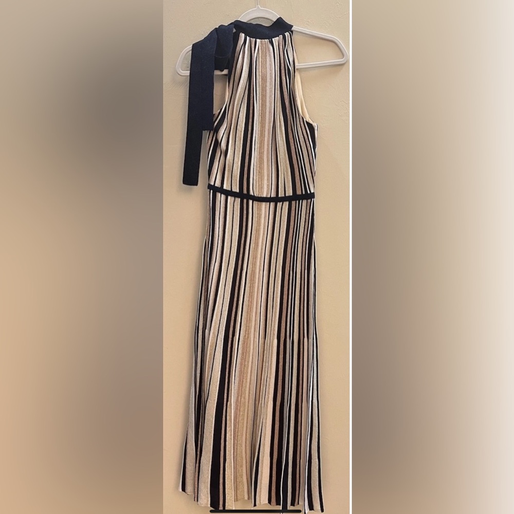 St. John Striped Metallica halter Sleeveless Maxi Dress size 0 NWT - Picture 2 of 16